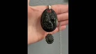 Antique Victorian Carved Whitby Jet Grape Pendant Necklace
