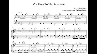 Philip Glass - Zoe Goes To The Restaurant (No Reservations OST) - Piano + Sheet Music
