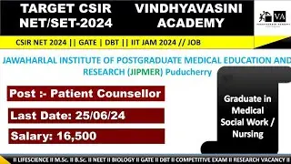 Patient Counselor Position at JIPMER Puducherry, India: Requires BSc or Equivalent Qualification