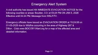 IPAWSCAP Immediate Evacuation Notice #1 for wildfire in Boulder CO (01/05/26)