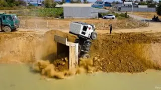 Nice Incredible Massive equipment development canal ! Truck , Dozer skill action
