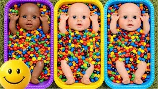 3 Rainbow Bathtubs Candy | M&M&rsquo;s & Magic Slime Cutting ASMR | No Talking Satisfying Relaxing ASMR!
