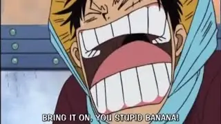 Luffy touching Seastone so he doesn't have to listen to Usopp