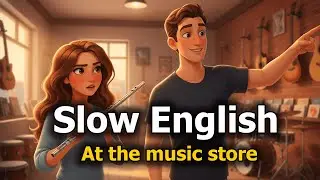 Slow English Conversation at the Music Store | Listening Practice
