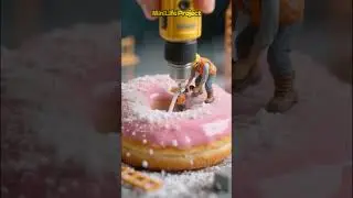 Unreal Miniature Scene: Drilling a Donut 😱 #shorts #miniature #food