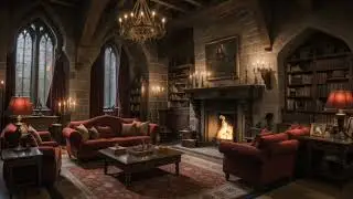 Cozy Gryffindor-inspired Common Room ASMR: Rainy Evening at Hogwarts