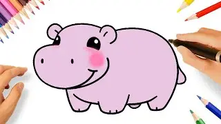 HOW TO DRAW A CUTE HIPPOPOTAMUS EASY 🦛💟