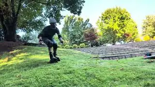 Grassy hill bomb on the off road skates