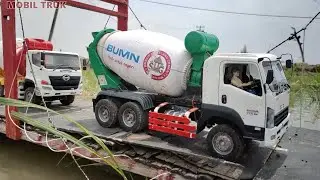 Proses Pengecoran Jalan Mobil Truk Molen Cor Mixer Ngecor Jembatan Fuso Hino Isuzu Giga, Mobil Beton