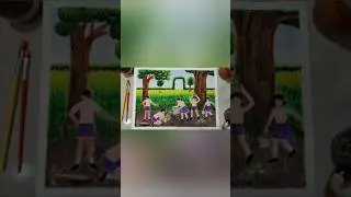Children Tree Plantation: Memory Drawing #shorts #ytshorts #painting #art #watercolorart #watercolor