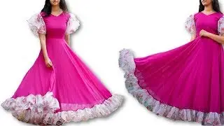 DIY traditional Indian Designer full flared long gown Cutting Stitching Full Tutorial