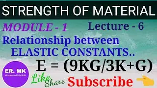 Relation between the Elastic Constants E,K&G.. E=(9KG/3K+G)and1/m=(3K-2G/6K+2G|Strength of Material.
