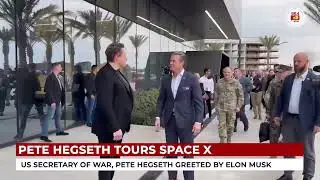 US Secretary of War, Pete Hegseth greeted by Elon Musk ahead of personal tour at SpaceX facility