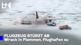 Flugzeug verungl&uuml;ckt und geht in Flammen auf &ndash; acht Personen an Bord, starker Schneefall