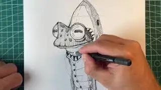 Frog in a Shark Pajama | Funky Black & White Sketch
