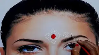 Bengali Bridal Kolka design, beautiful Chandan Bindi design, wedding reception design for bride