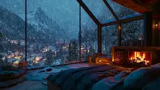 Soft Snowfall and Crackling Fireplace Sounds Inside a Quiet Winter Cabin for Deep Sleep & Relaxation