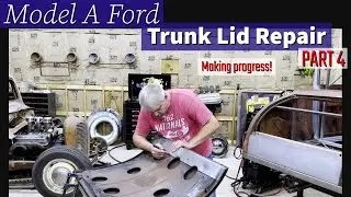 Rusty Model A trunk lid part 4. Patch panel fits! Trunk latch handle hole repair! Hemi coupe build.