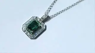 Shatanza Bicolour Double Halo Pendant - Green Emerald 2022-159 Classic Jewellery, Diamonds, 18K Gold
