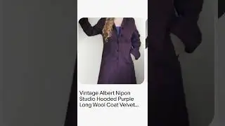 Vintage Albert Nipon Studio Hooded Purple Long Wool Coat Velvet Hood Sz L Druid