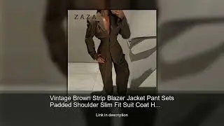 Vintage Brown Strip Blazer Jacket Pant Sets Padded Shoulder Slim Fit Suit Coat High Waist Casua