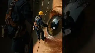 Tiny Rope, Big Risk: Human Eye Cleaning in Mid-Air! | #hartoon #shortsfeed #shorts #aiart #tinyworld