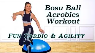 Step Aerobics Bosu Ball Cardio Workout Beginner - Intermediate Exercise. Fat Burning Stepper Fitness
