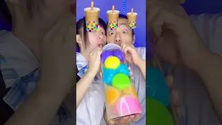 Rainbow Bubble Tea Emoji Food Challenge ASMR 🥵boba🧋 #asmr #mukbang #funny