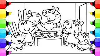 Peppa Pig Coffee Party with Friends Drawing Easy, Peppa Pig Drawing, Peppa Pig Coloring, Peppa Pig