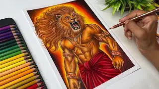 Mahavatar Narsimha Drawing, Colour Pencil Drawing, Step-by-step