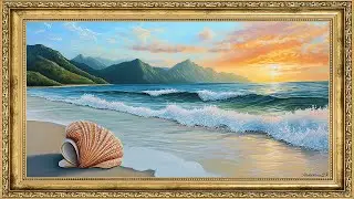 Calm Beach and Sunrise 4K | Acrylic Nature Art | Ocean Sounds | Smart TV Screensaver