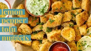 Lemon Pepper Tofu Nuggets with Green Tahini Sauce | This Savory Vegan