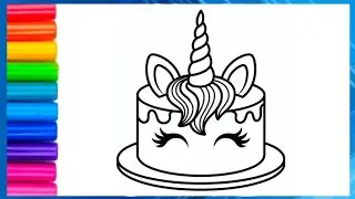 Cute Birthday Cake Drawing Colouring for kids, Toddlers || Easy Beautiful step by step Drawing...