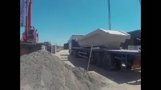 Large precast stair units being turned onsite