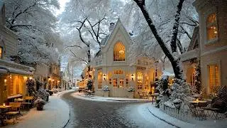 Relaxing Morning Jazz ☕ Snowy Coffee Shop on a Silent Winter Street | Gentle Jazz for Relax & Ease