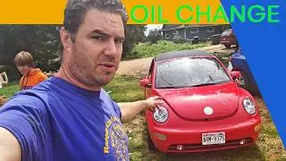 How to change New Beetle oil without a jack.