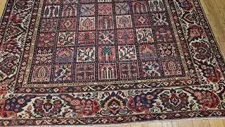 Vintage Persian Bakhtiari in Garden Panel Pattern in Pale Yellow, Pink, French Blue, and Green 1942