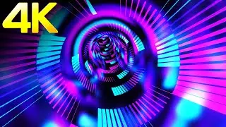 4K Abstract Screensaver Blue Pink Color Neon Circle Tunnel Black Screen Relaxing Sci-fi Video Loop