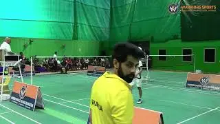 Warrior Badminton Champs MS 45 Winner Abhin Shyam Gupta vs LS Punnu score 21-18 & 21-13