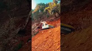 Risky Mountain Road Construction, Hyundai Excavator in Action