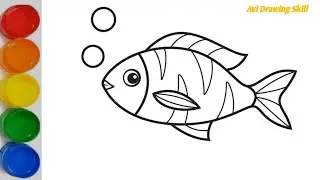 How to draw a Fish | Fish Drawing Painting and Coloring for kids and