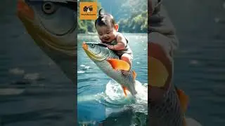 Cute Baby Riding Giant Fish 🐟 | Viral Smile Moment to Melt Your Heart 😍 #Shorts #shortsfeed #baby