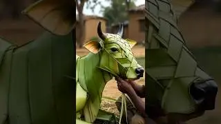 Cow and calf made from palm leaves | mini woods toys | hand crafts | woods crafting #ai #cow #craft