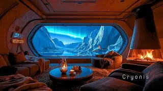 Cozy Sci Fi Music 🎧 Fireplace Ambience & Aurora Borealis (Relax & Sleep)