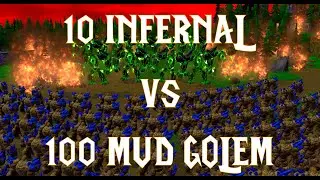 WARCRAFT 3 REFORGED - 10 Infernal vs 100 Mud Golem (level 2)