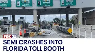 Semi truck slams into Florida toll booth, loses axle