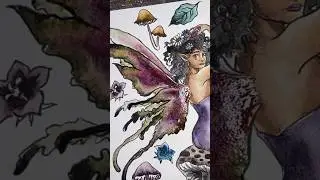 🧚🏽&zwj;♀️🌸🍄 Fairy Granulating Watercolor & Ink (Timelapse) #shortsart