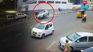On Cam: Speeding car turns turtle after hitting the divider