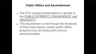 KANW Radio Broadcasting Class Session 2-4 Public Affairs and Ascertainment