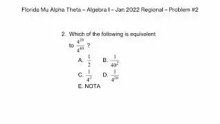Florida Mu Alpha Theta - Algebra I Jan 2022 Regional Problem #2